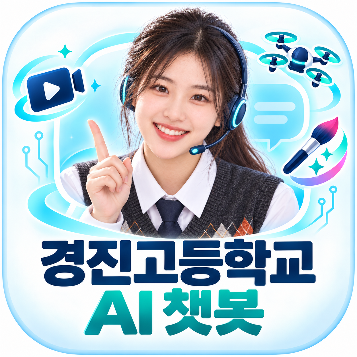헤드셋을 쓴 상담 캐릭터와 경진고등학교 AI 챗봇 안내 문구